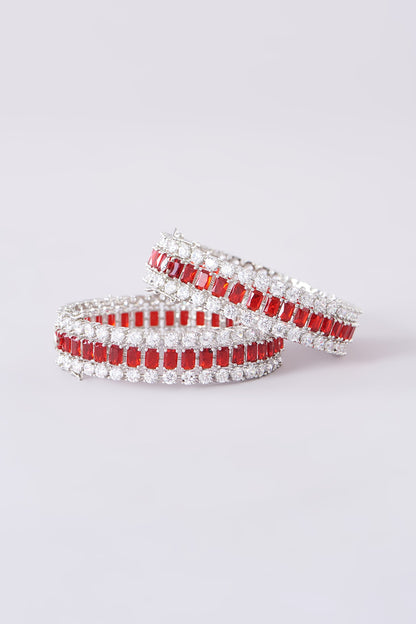 White Finish Zircon Bangles (Set Of 2)