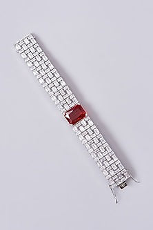 White Finish Zircon & Ruby Stone Cuff Bracelet