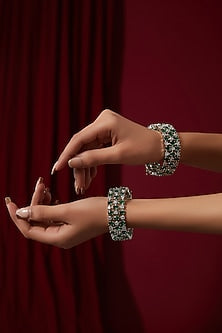 White Finish Zircon Bangles (Set Of 2)