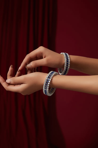 White Finish Zircon Bangles (Set Of 2)