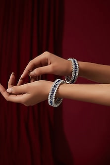 White Finish Zircon Bangles (Set Of 2)