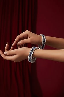 White Finish Zircon Bangles (Set Of 2)