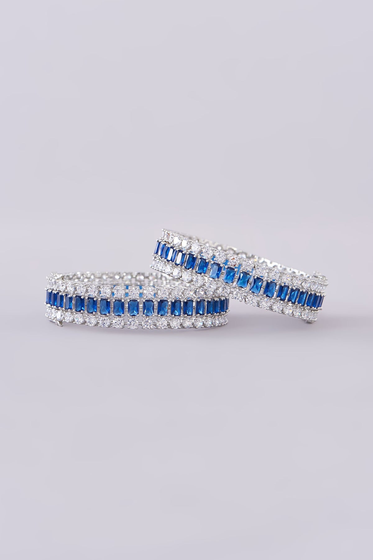 White Finish Zircon Bangles (Set Of 2)