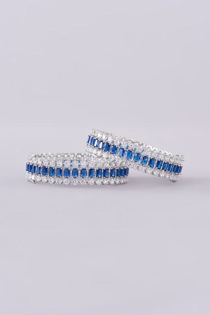 White Finish Zircon Bangles (Set Of 2)
