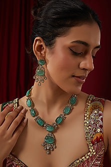 Black Rhodium Finish Kundan Polki Necklace Set