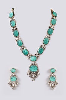 Black Rhodium Finish Kundan Polki Necklace Set