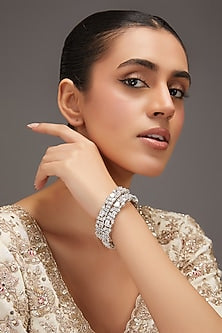 White Finish Zircon Bangles (Set Of 2)