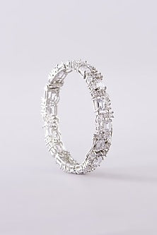 White Finish Zircon Bangles (Set Of 2)