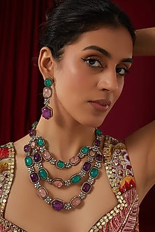 Black Rhodium Finish Kundan Polki Necklace Set