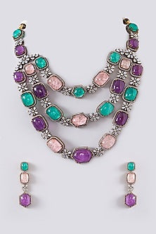 Black Rhodium Finish Kundan Polki Necklace Set