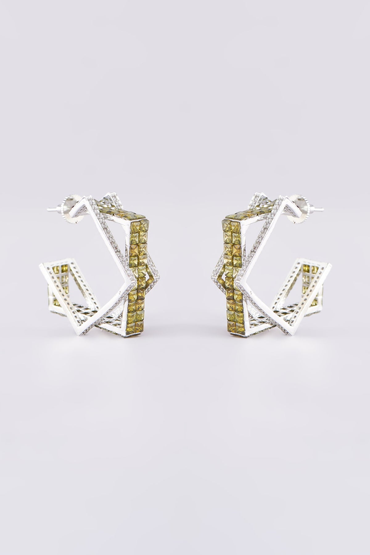 White Finish Zircon Hoop Earrings