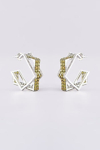 White Finish Zircon Hoop Earrings