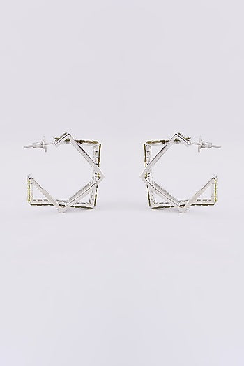 White Finish Zircon Hoop Earrings
