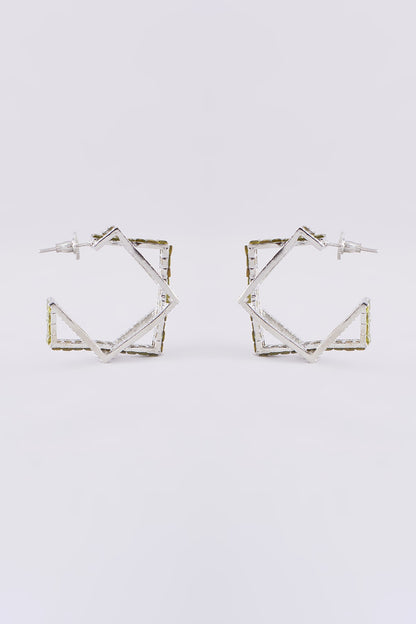 White Finish Zircon Hoop Earrings