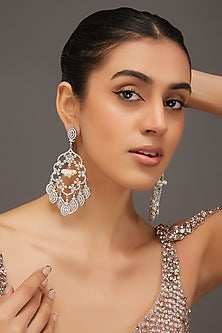 White Finish Zircon & Pearl Dangler Earrings