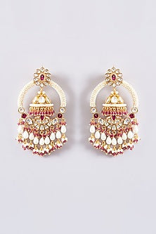 Gold Finish Kundan Polki & Pearl Chandbali Earrings