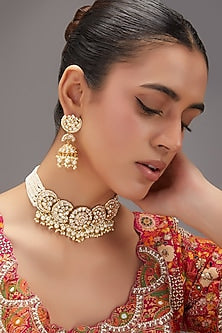Gold Plated Kundan Polki & Pearl Choker Necklace Set