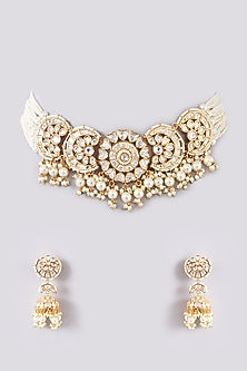 Gold Plated Kundan Polki & Pearl Choker Necklace Set