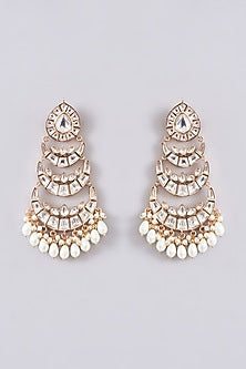 Gold Finish Kundan Polki & Pearl Dangler Earrings
