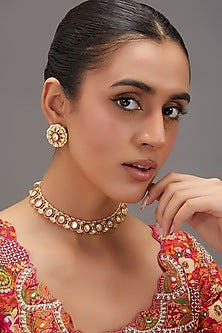 Gold Finish Kundan Polki Choker Necklace Set