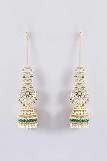 Gold Finish Kundan Polki & Pearl Jhumka Earrings