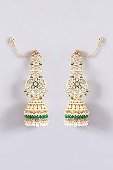 Gold Finish Kundan Polki & Pearl Jhumka Earrings