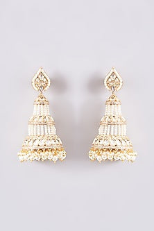 Gold Finish Kundan Polki & Pearl Jhumka Earrings
