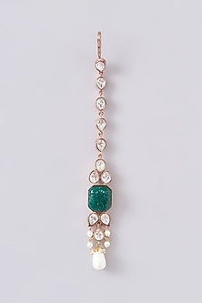 Black Rhodium Finish Kundan Polki & Emerald Stone Choker Necklace Set