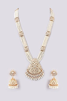 Gold Finish Kundan Polki & Pearl Necklace Set