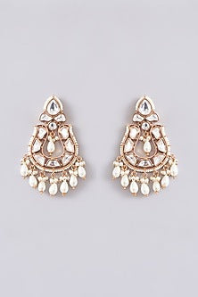 Gold Finish Kundan Polki & Pearl Dangler Earrings