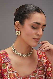 Gold Plated Kundan Polki & Pearl Choker Necklace Set