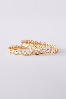 Gold Finish Kundan Polki Bangles (Set of 2)