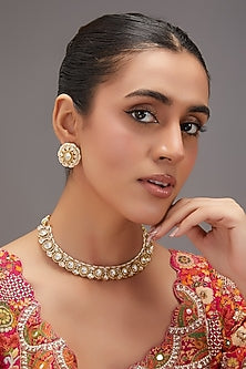 Gold Plated Kundan Polki & Pearl Choker Necklace Set