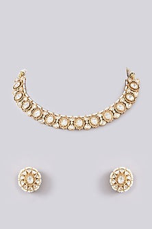 Gold Plated Kundan Polki & Pearl Choker Necklace Set