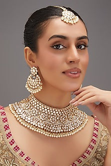 Gold Plated Kundan Polki & Pearl Choker Necklace Set