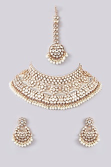 Gold Plated Kundan Polki & Pearl Choker Necklace Set