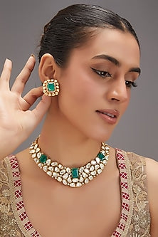 Gold Plated Kundan Polki & Pearl Choker Necklace Set