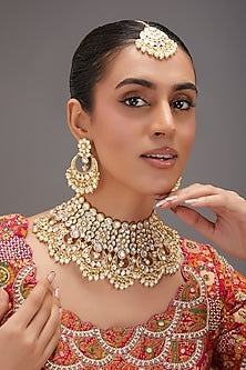 Gold Plated Kundan Polki & Pearl Necklace Set