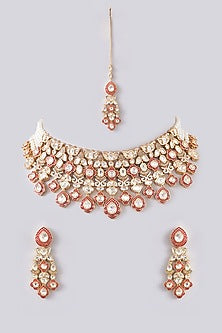 Gold Plated Kundan Polki & Pearl Choker Necklace Set