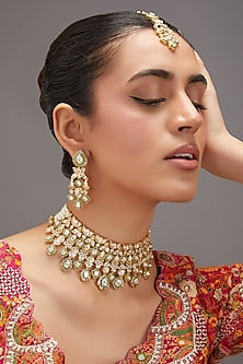 Gold Plated Kundan Polki & Pearl Choker Necklace Set
