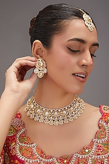 Gold Plated Kundan Polki & Pearl Choker Necklace Set