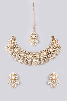 Gold Plated Kundan Polki & Pearl Choker Necklace Set