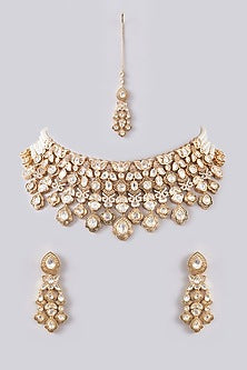 Gold Plated Kundan Polki & Pearl Choker Necklace Set