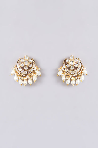Gold Finish Kundan Polki & Pearl Long Necklace Set