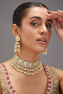 Gold Finish Kundan Polki Choker Necklace Set