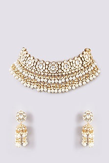 Gold Finish Kundan Polki Choker Necklace Set