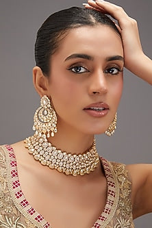 Gold Finish Kundan Polki Choker Necklace Set