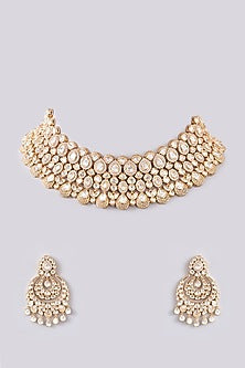 Gold Finish Kundan Polki Choker Necklace Set