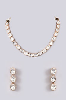 Gold Finish Kundan Polki Choker Necklace Set