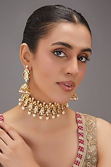 Gold Plated Kundan Polki & Pearl Choker Necklace Set